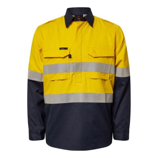 Picture of TORRENT HRC2 MENS HI VIS CLOSED FRONT SHIRT WITH GUSSET SLEEVES AND FR REFLECTIVE TAPE